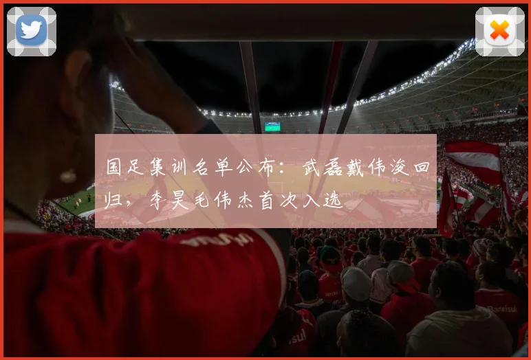 国足集训名单公布：武磊戴伟浚回归，李昊毛伟杰首次入选